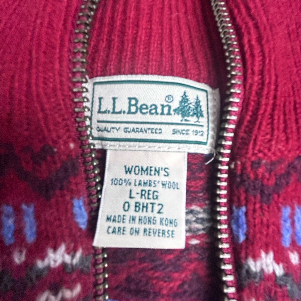 LL Bean Vintage Women’s L Reg Fair Isle Nordic 100% Lamb Wool Sweater - Picture 2 of 5